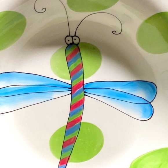 Jill Seale Whimsy Collection Ceramic Dragonfly Serving Bowl 13½" - Picture 5 of 5